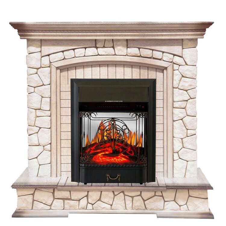 Электрокамин Royal Flame Preston - Белый/Слоновая кость с патиной с очагом Majestic FX M Black