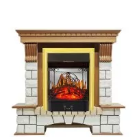 Каминокомплект Royal Flame Pierre Luxe - Дуб / Белый с очагом Majestic FX M Brass
