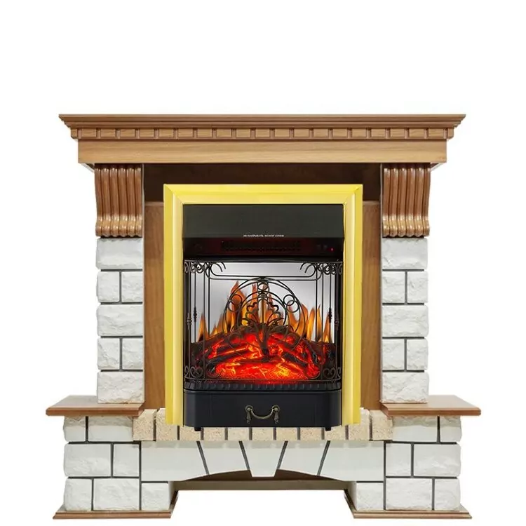 Электрокамин Royal Flame Pierre Luxe - Дуб / Белый с очагом Majestic FX M Brass