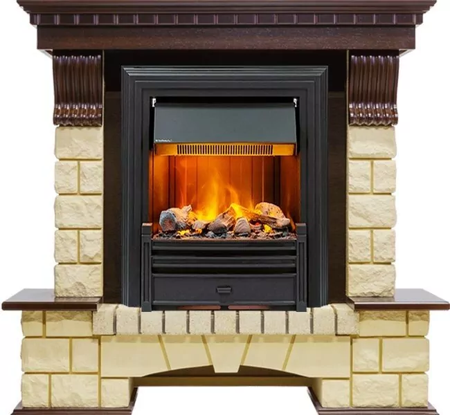 Электрокамин Dimplex Pierre Luxe - Темный дуб / Шампань с очагом Brookline Black