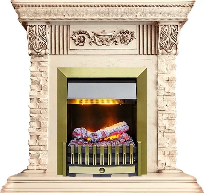 Электрокамин Dimplex Luxemburg - Сланец/Cлоновая кость с очагом Danville Antique Brass FB2