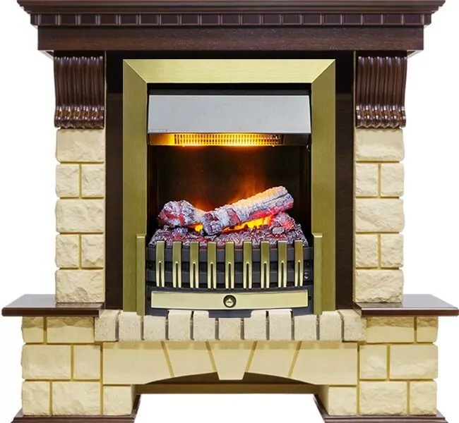 Электрокамин Dimplex Pierre Luxe - Темный дуб / Шампань с очагом Danville Antique Brass FB2
