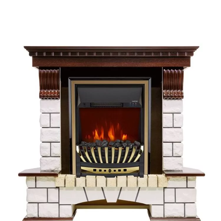 Электрокамин Royal Flame Pierre Luxe угловой - Темный дуб / Белый с очагом Aspen Gold