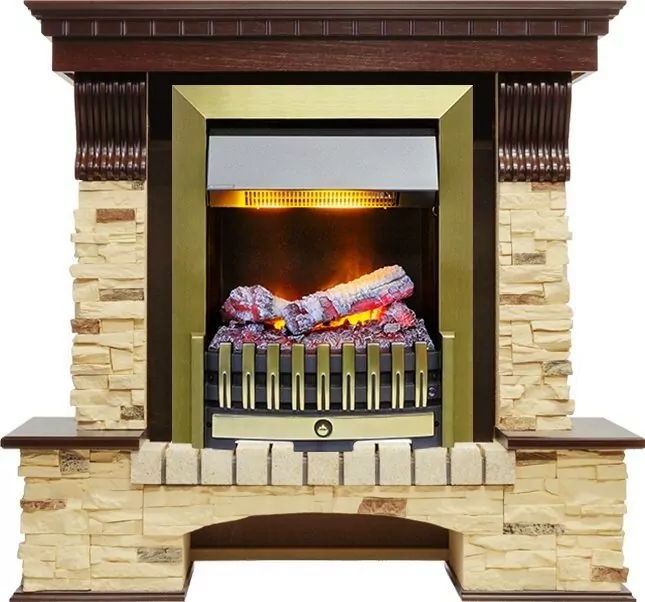 Электрокамин Dimplex Pierre Luxe - Темный дуб / Сланец с очагом Danville Antique Brass FB2
