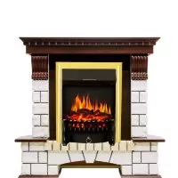 Каминокомплект Royal Flame Pierre Luxe угловой - Темный дуб / Белый с очагом Fobos FX Brass
