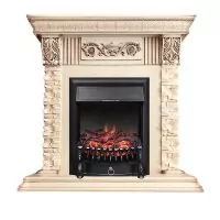 Каминокомплект Royal Flame Luxemburg (каменный) - Сланец/Cлоновая кость патина очаг Fobos FX Black