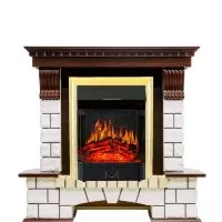 Каминокомплект Royal Flame Pierre Luxe угловой - Темный дуб / Белый с очагом Majestic FX Brass