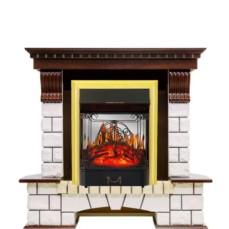 Электрокамин Royal Flame Pierre Luxe угловой - Темный дуб / Белый с очагом Majestic FX M Brass