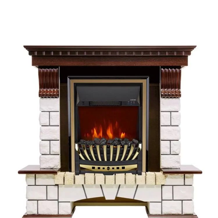 Электрокамин Royal Flame Pierre Luxe - Темный дуб / Белый с очагом Aspen Gold