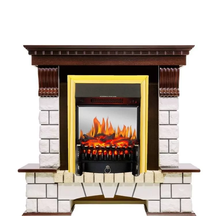 Электрокамин Royal Flame Pierre Luxe - Темный дуб / Белый с очагом Fobos FX M Brass