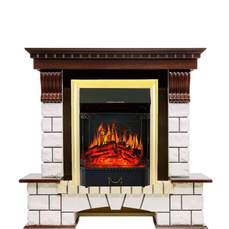 Электрокамин Royal Flame Pierre Luxe - Темный дуб / Белый с очагом Majestic FX Brass