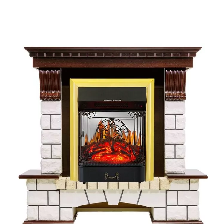 Электрокамин Royal Flame Pierre Luxe - Темный дуб / Белый с очагом Majestic FX M Brass