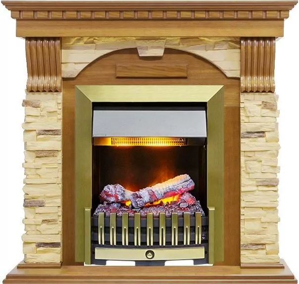 Электрокамин Dimplex Dublin -  Дуб / Сланец с очагом Danville Antique Brass FB2