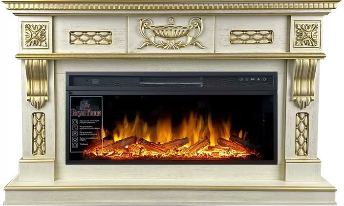 Электрокамин Royal Flame Corsica - Слоновая кость с патиной 1500 мм с очагом Vision 42 LOG LED