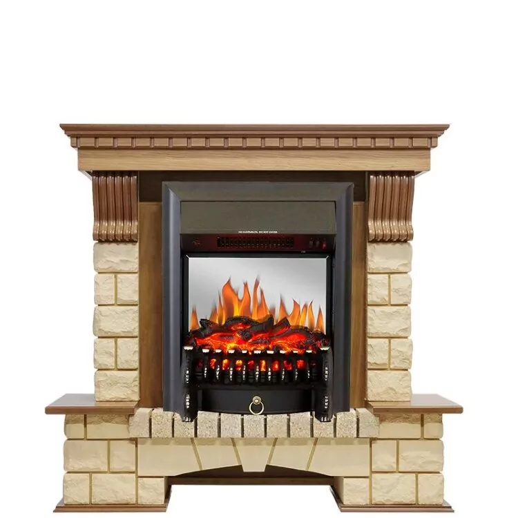 Электрокамин Royal Flame Pierre Luxe - Дуб / Шампань с очагом Fobos FX M Black