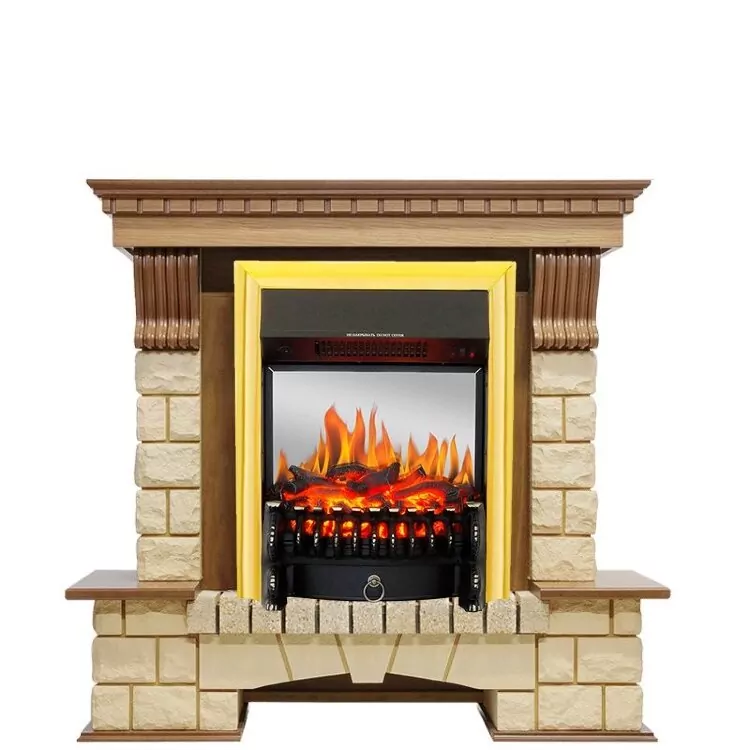Электрокамин Royal Flame Pierre Luxe - Дуб / Шампань с очагом Fobos FX M Brass