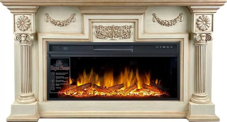 Электрокамин Royal Flame London - Слоновая кость с патиной 1490 мм  с очагом Vision 42 LOG LED