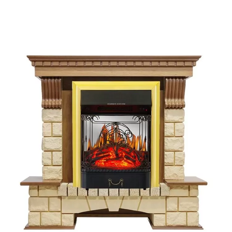 Электрокамин Royal Flame Pierre Luxe - Дуб / Шампань с очагом Majestic FX M Brass