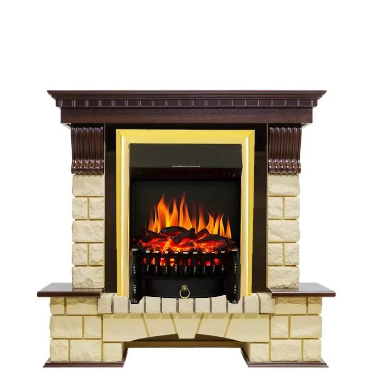 Электрокамин Royal Flame Pierre Luxe - Темный дуб / Шампань с очагом Fobos FX Brass