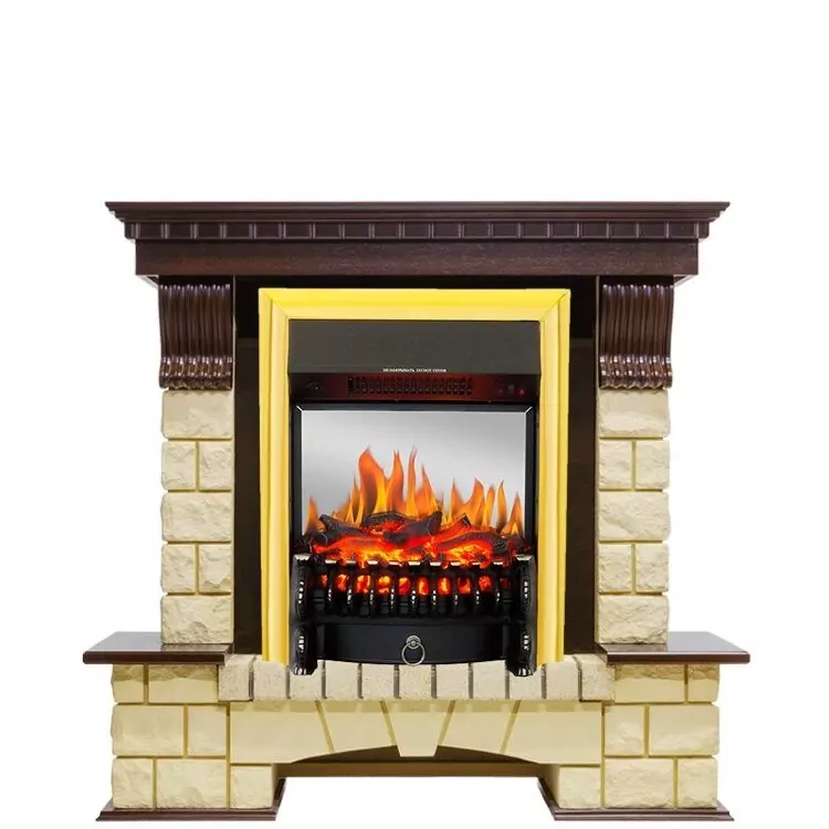 Электрокамин Royal Flame Pierre Luxe - Темный дуб / Шампань с очагом Fobos FX M Brass