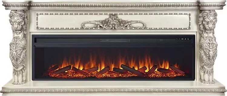 Электрокамин Royal Flame Windsor 60 - Слоновая кость с темной патиной с очагом Vision 60 LOG LED