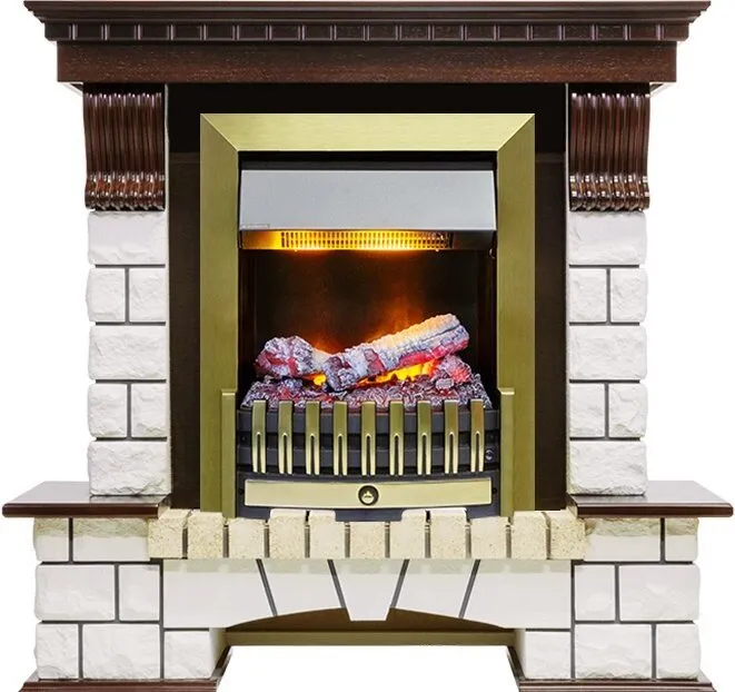 Электрокамин Dimplex Pierre Luxe угловой - Темный дуб / Белый с очагом Danville Antique Brass FB2
