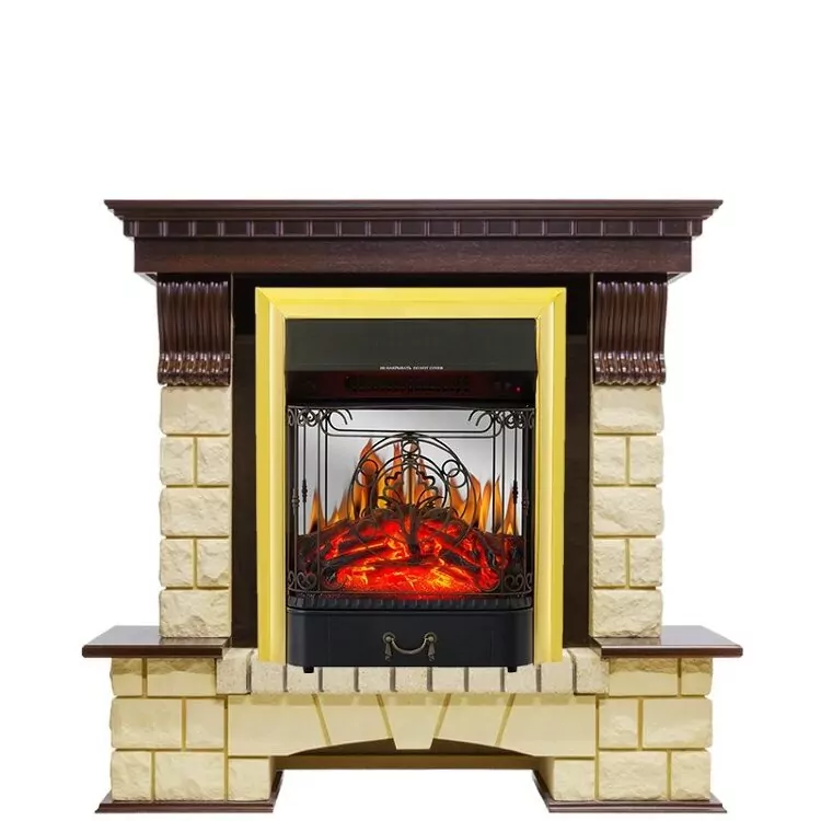 Электрокамин Royal Flame Pierre Luxe - Темный дуб / Шампань с очагом Majestic FX M Brass