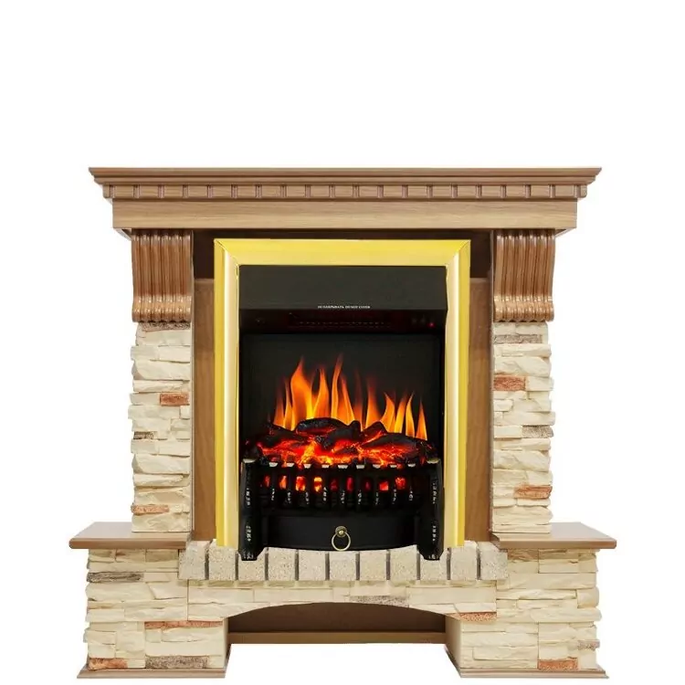 Электрокамин Royal Flame Pierre Luxe - Дуб / Сланец с очагом Fobos FX Brass