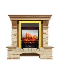 Каминокомплект Royal Flame Pierre Luxe - Дуб / Сланец с очагом Fobos FX M Brass
