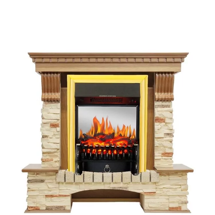 Электрокамин Royal Flame Pierre Luxe - Дуб / Сланец с очагом Fobos FX M Brass