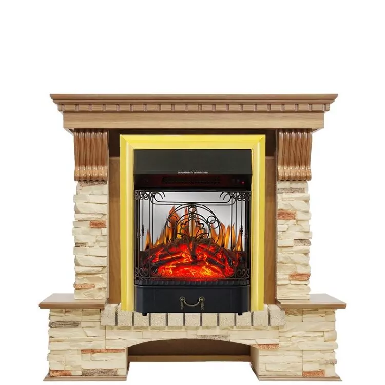 Электрокамин Royal Flame Pierre Luxe - Дуб / Сланец с очагом Majestic FX M Brass