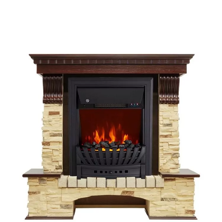 Электрокамин Royal Flame Pierre Luxe - Темный дуб / Сланец с очагом Aspen Black