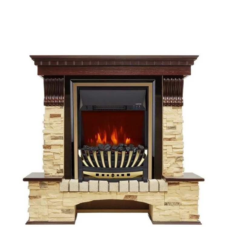 Электрокамин Royal Flame Pierre Luxe - Темный дуб / Сланец с очагом Aspen Gold
