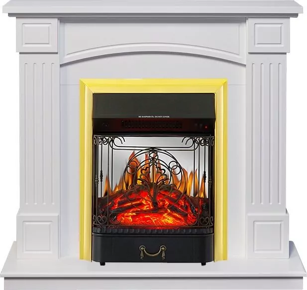 Электрокамин Royal Flame Boston - Белый (Высота 925см) с очагом Majestic FX M Brass