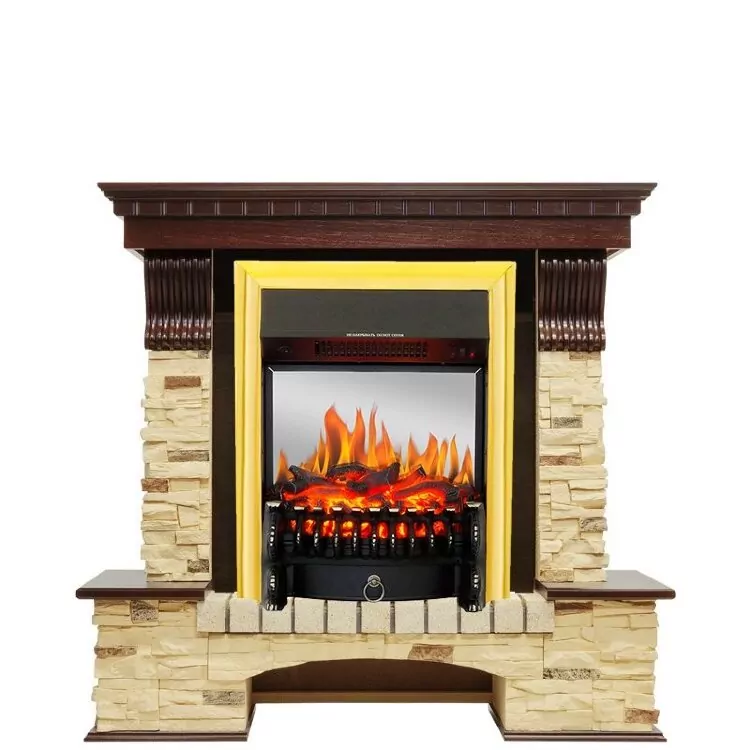 Электрокамин Royal Flame Pierre Luxe - Темный дуб / Сланец с очагом Fobos FX M Brass