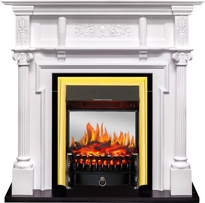 Электрокамин Royal Flame Oxford - Белый с очагом Fobos FX M Brass