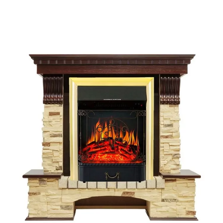 Электрокамин Royal Flame Pierre Luxe - Темный дуб / Сланец с очагом Majestic FX Brass