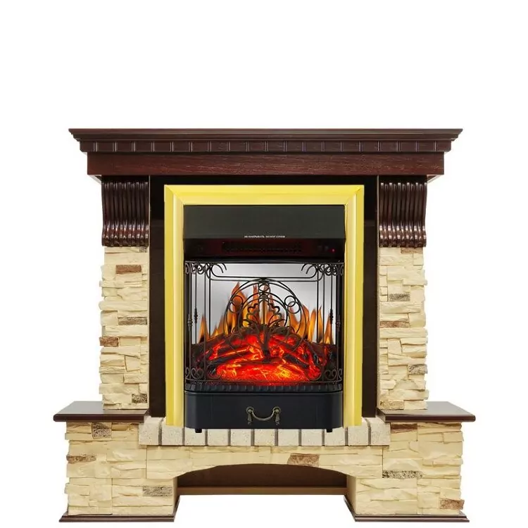 Электрокамин Royal Flame Pierre Luxe - Темный дуб / Сланец с очагом Majestic FX M Brass