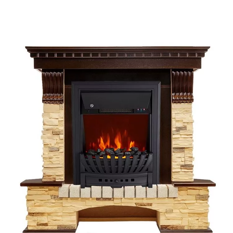 Электрокамин Royal Flame Pierre Luxe угловой - Темный дуб / Сланец с очагом Aspen Black