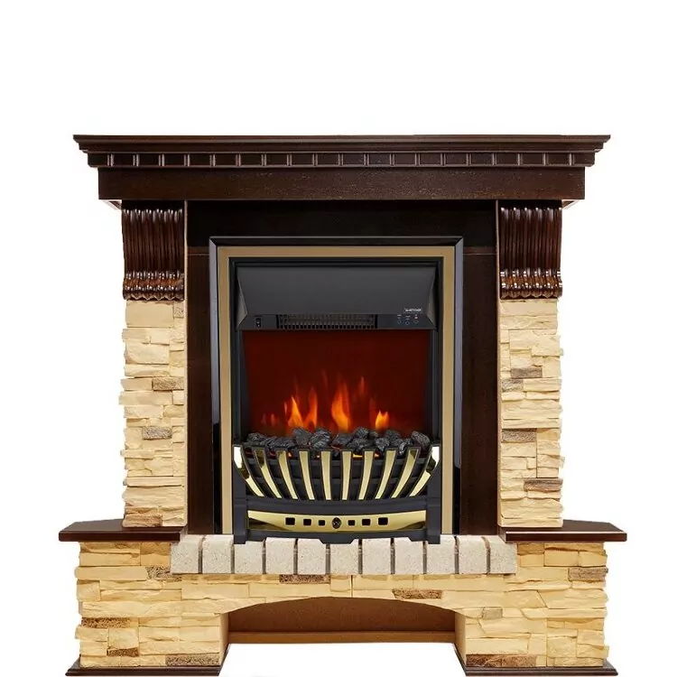 Электрокамин Royal Flame Pierre Luxe угловой - Темный дуб / Сланец с очагом Aspen Gold