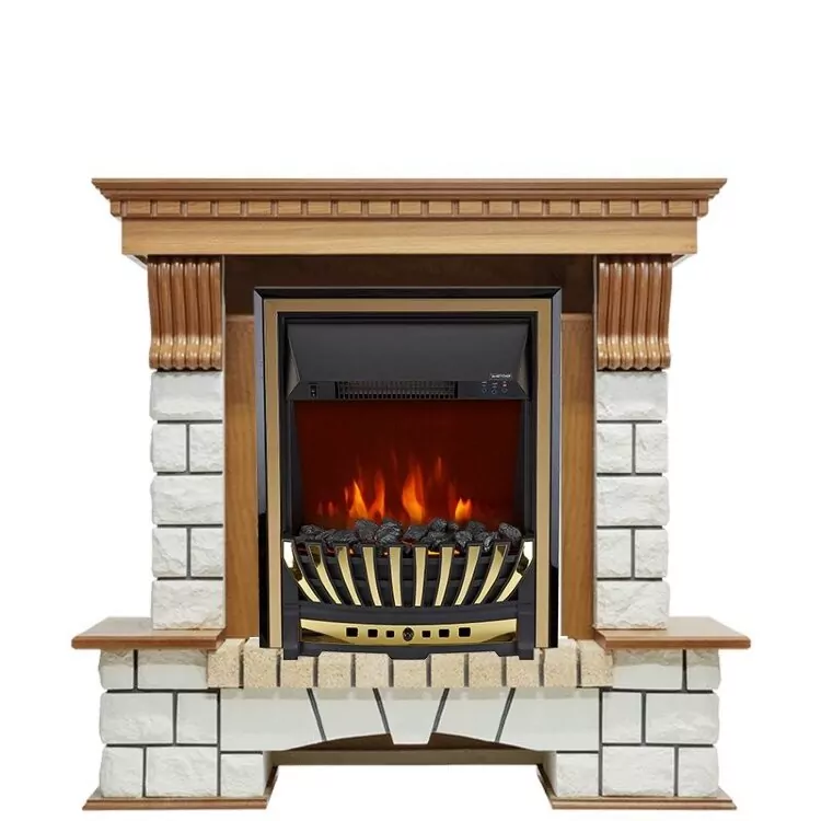 Электрокамин Royal Flame Pierre Luxe - Дуб / Белый с очагом Aspen Gold
