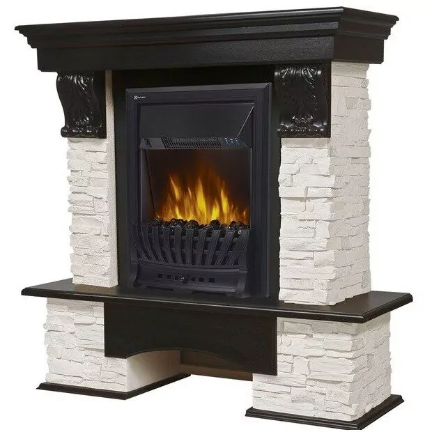 Портал Firelight Pietra Classic камень белый, шпон темный дуб