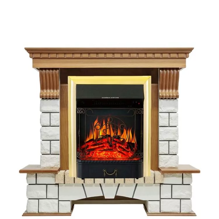 Электрокамин Royal Flame Pierre Luxe - Дуб / Белый с очагом Majestic FX Brass
