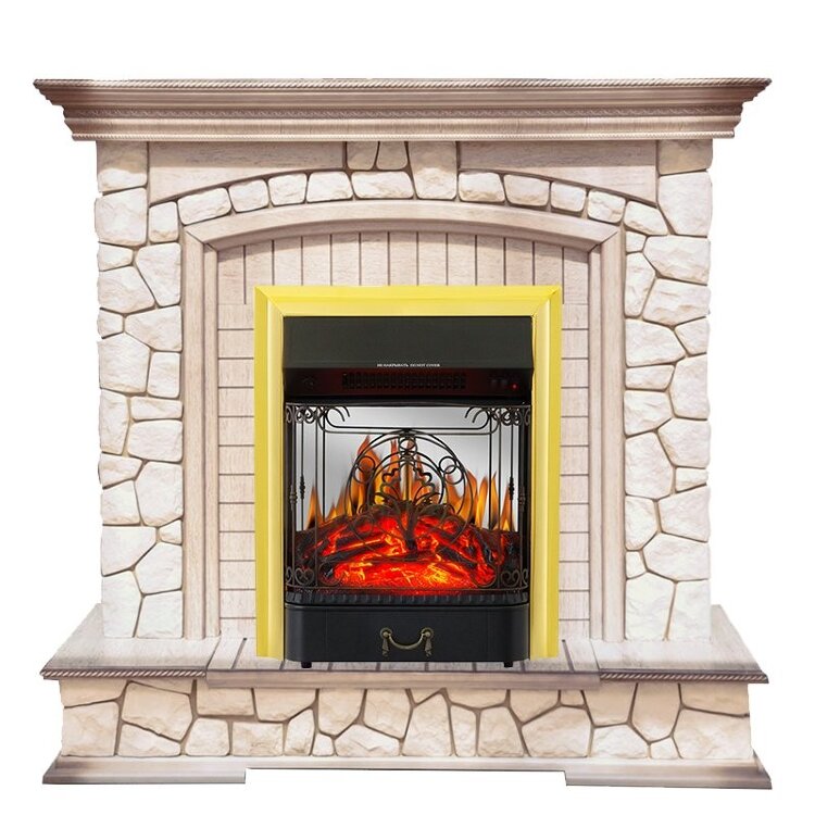 Электрокамин Royal Flame Preston - Белый/Слоновая кость с патиной с очагом Majestic FX M Brass