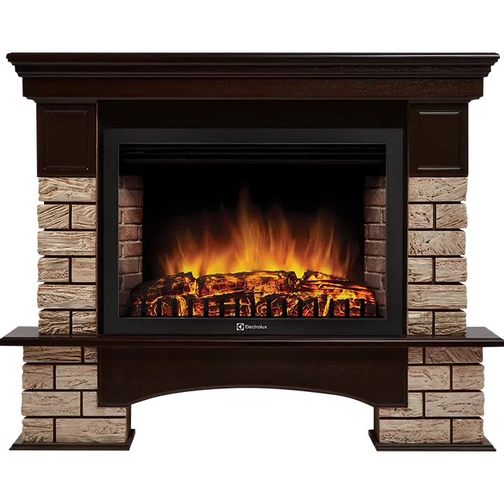 Портал Firelight Forte Wood 30 U камень коричневый, шпон темный дуб