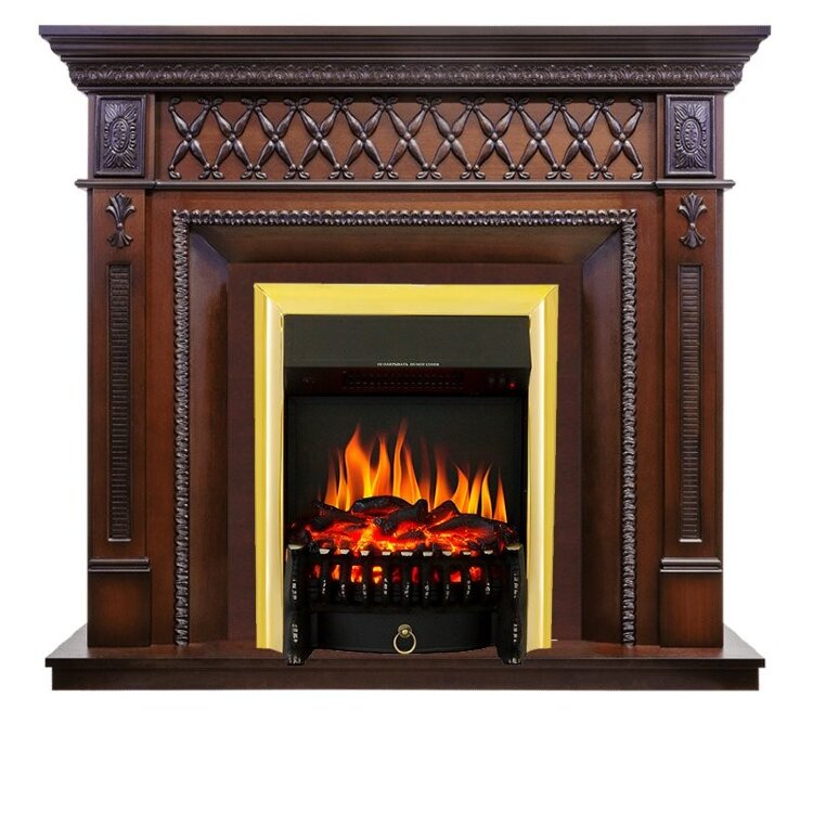 Электрокамин Royal Flame Alexandria - махагон коричневый антик с очагом Fobos FX Brass