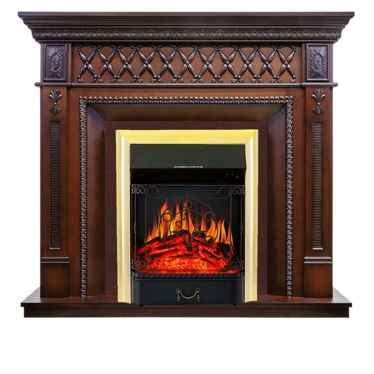Электрокамин Royal Flame Alexandria - махагон коричневый антик с очагом Majestic FX Brass