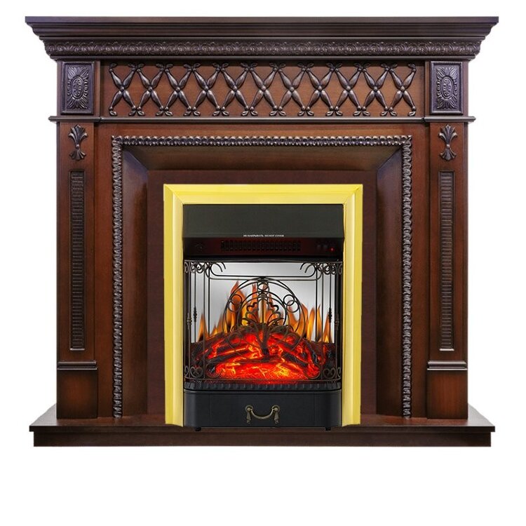 Электрокамин Royal Flame Alexandria - махагон коричневый антик с очагом Majestic FX M Brass