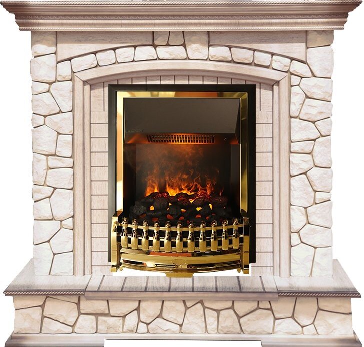 Электрокамин Dimplex Preston - Белый/Слоновая кость с патиной с очагом Atherton