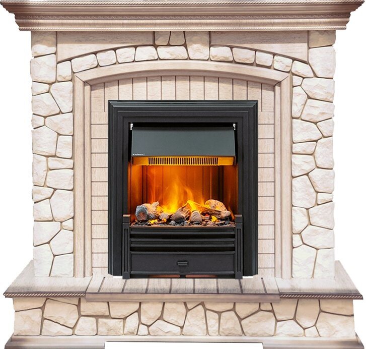 Электрокамин Dimplex Preston - Белый/Слоновая кость с патиной с очагом Brookline Black